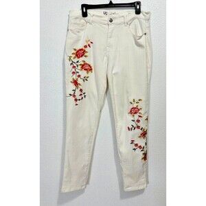 DG2 Diane Gilman Womens Virtual Stretch Floral Embroidered White Jeans 12P NWOT